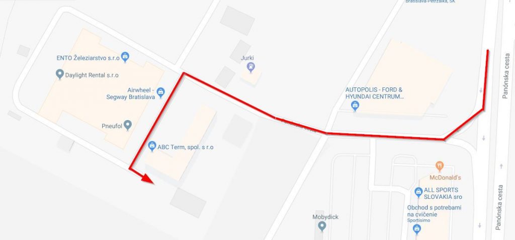 Mapa cesty k areálu skladového kontajnerového centra